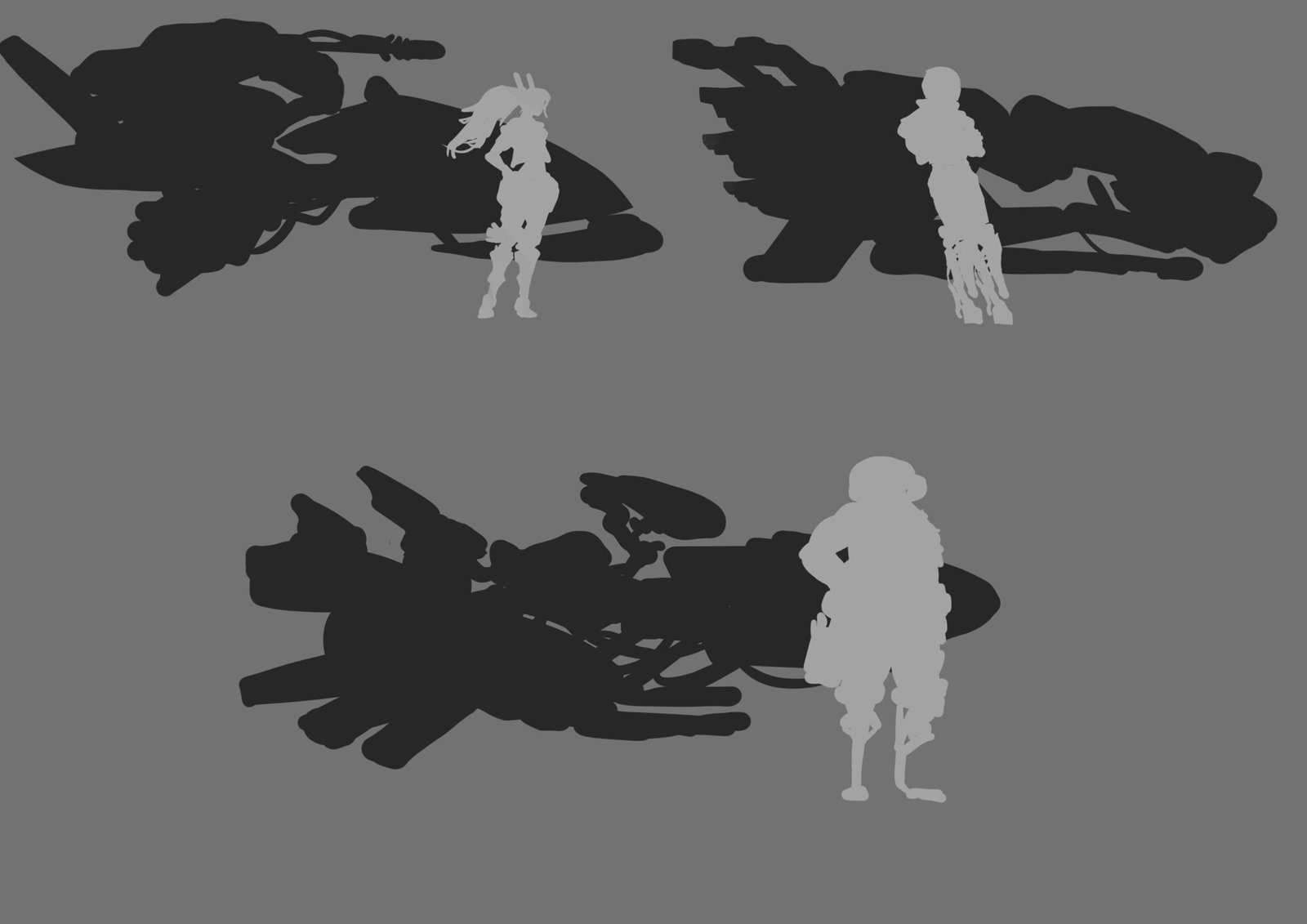 Initial silhouettes for a sci-fi racer exam project based on the old Atari game 'stun runner'.